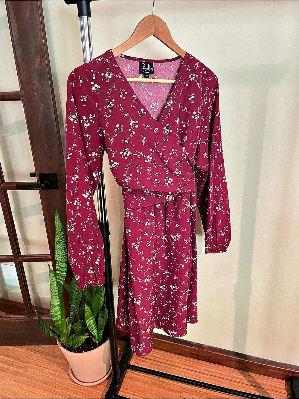 Maternity/nursing Floral Wrap Midi Dress in burgundy  Like New